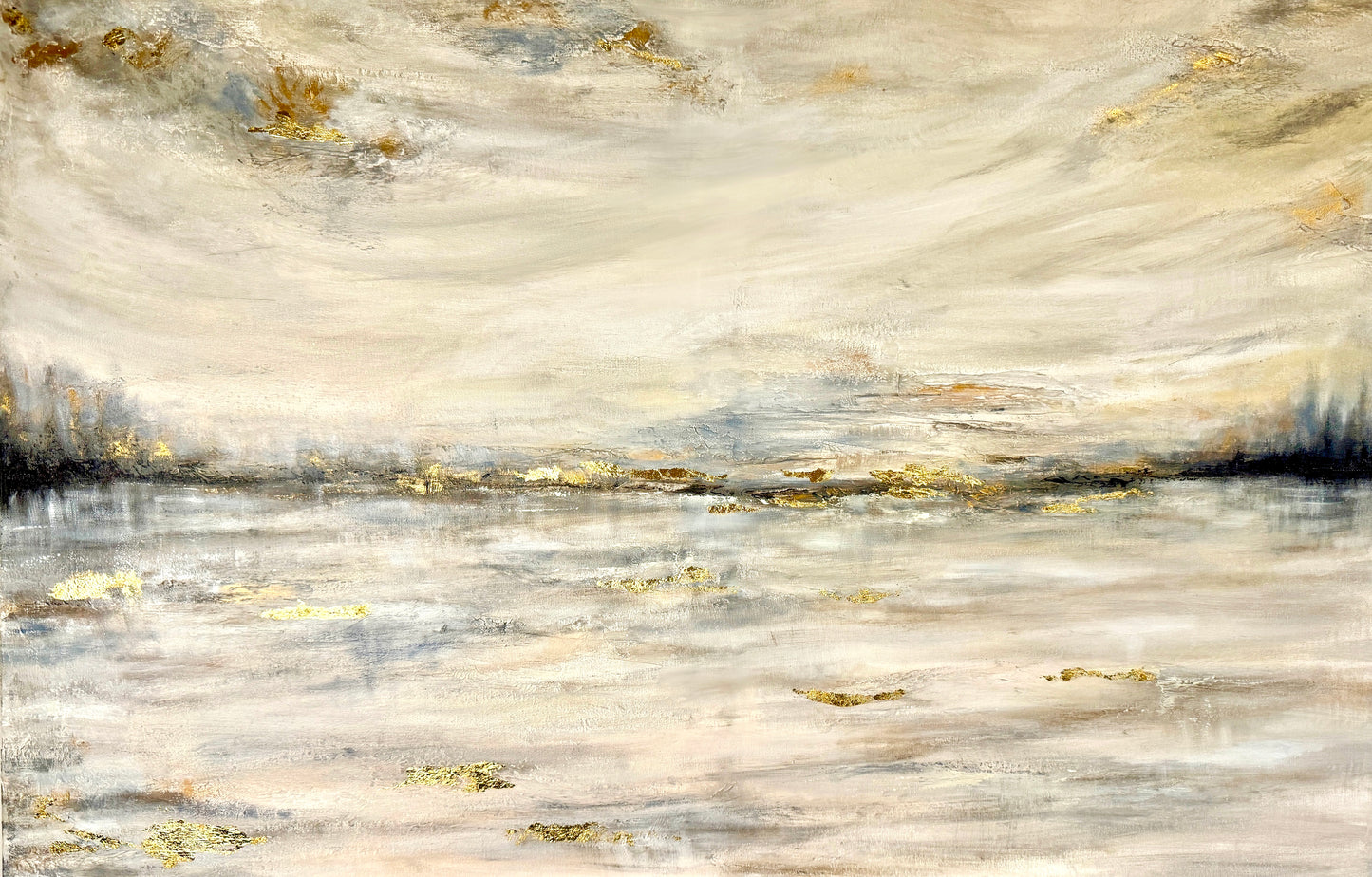 “Misty Morning” original 24x36” acrylic & gold leaf on canvas